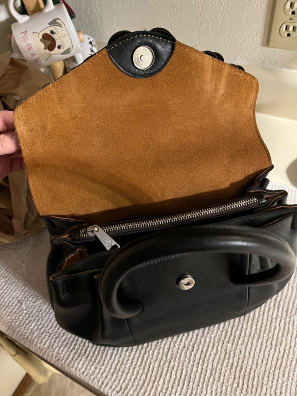 Patricia Nash Black Leather Crossbody -missing strap - Picture 8 of 11